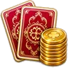 Icono de bacará con dos cartas boca abajo y monedas de oro