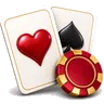 Icono de blackjack con cartas de juego y una ficha
