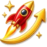Icono de juegos crash con un cohete subiendo por una curva dorada