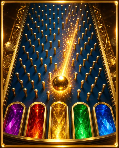 Portada del juego Plinko con una bola dorada entre clavijas